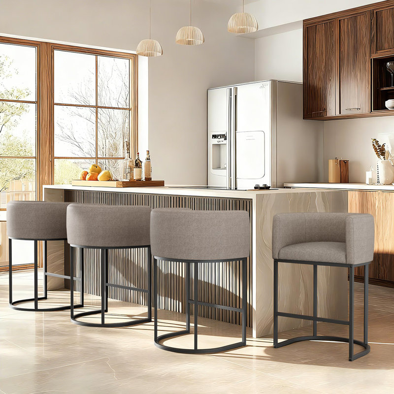 Upholstered Counter Stool With Metal Frame, Taupe