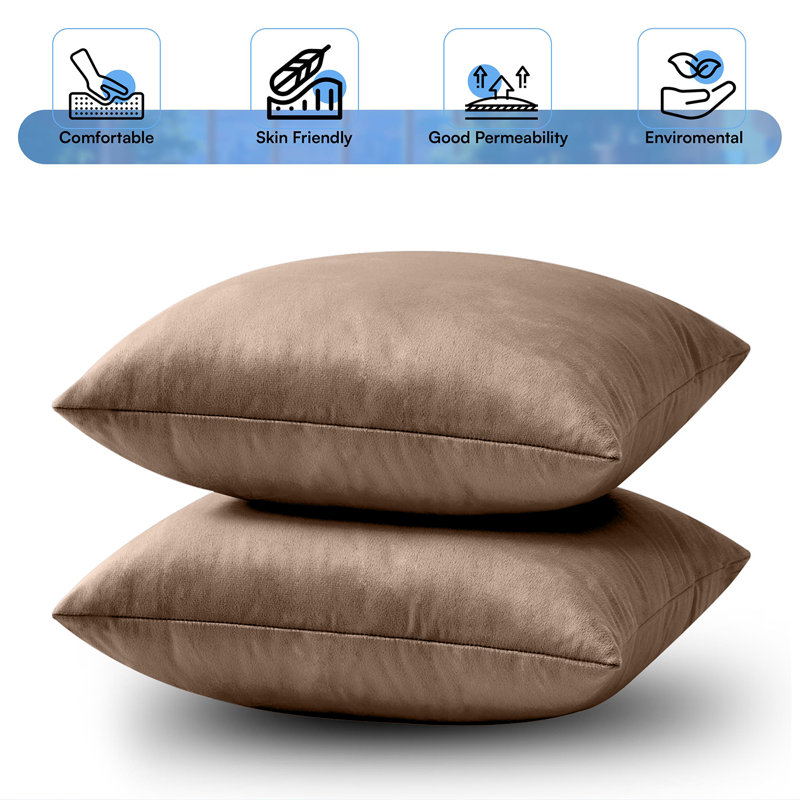 Luxurious Plain Velvet Cushion Covers (Set Of 2), Beige