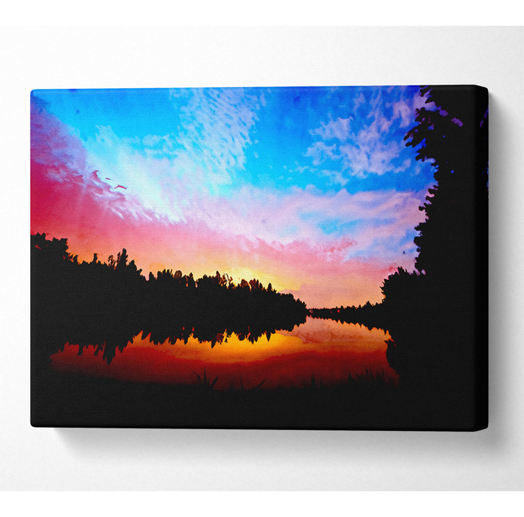 Fluss Sonnenuntergang Ruhig - Leinwanddrucke im Wrapped Design