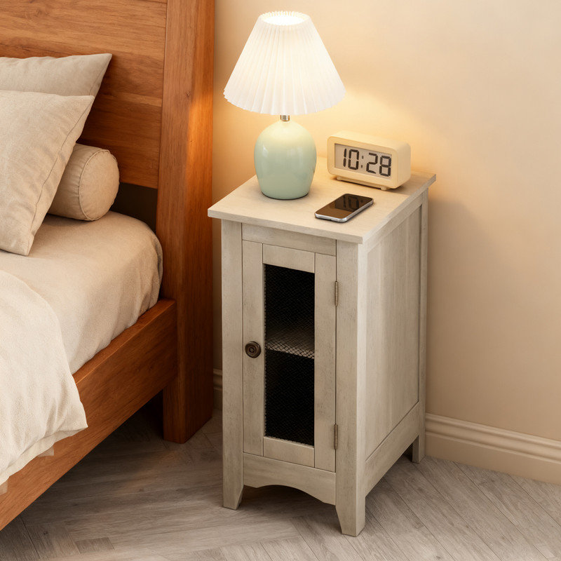 Table d'appoint étroite avec porte grillagée en métal, table d'appoint 11,75 po x 21,75 po