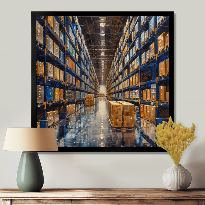 «Blue Warehouse», H 30 po x l 30 po, Cadre flottant doré