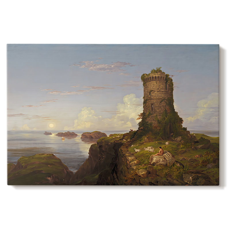 Scène côtière italienne avec une tour en ruines – Thomas Cole – Toile tendue sur châssis – 1838, 32 x 48