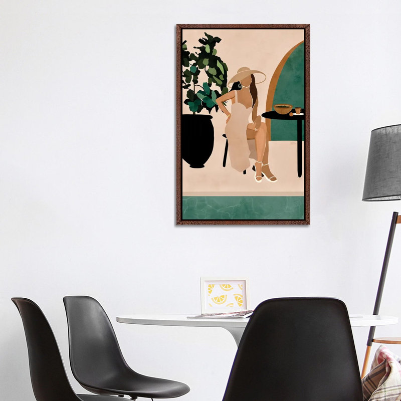Poolside Brunch by Bria Nicole - Print on Canvas, 101.6 cm H x 66.04 cm W, Classic Brown Wood Framed Canvas