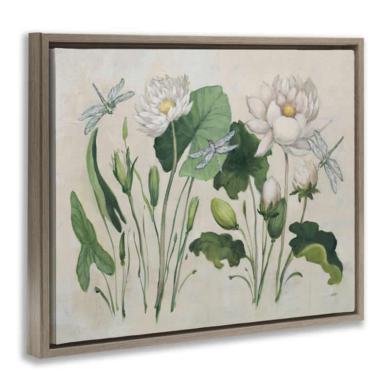  "Tranquil Lilies", art mural rétro par Julia Purinton, H 25 po x l 31 po, Cadre flottant orme Montalcino