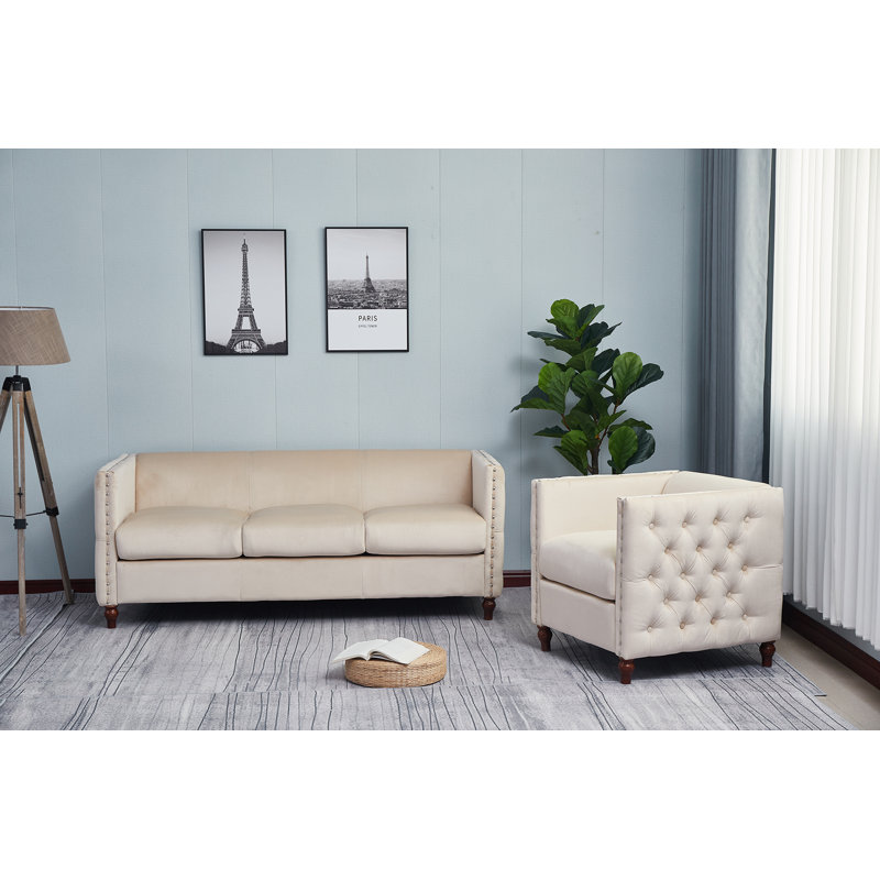 Ensemble de salon en velours 2 pièces Shawn, Velours beige