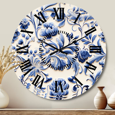 Horloge murale à motif floral victorien bleu Renaissance