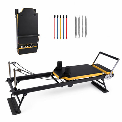 Foldable Pilates Reformer Machine Home Gym Equipment with 5 x 18.7lb Resistance Springs, Quiet Workout Machine for Beginner & Advanced Users