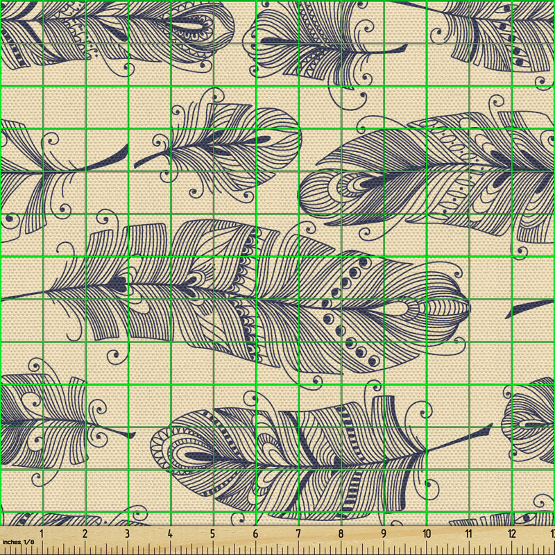 Chavonna Hand Drawn Feathers with Swirls And Ornate Details Multi-Purpose Fabric