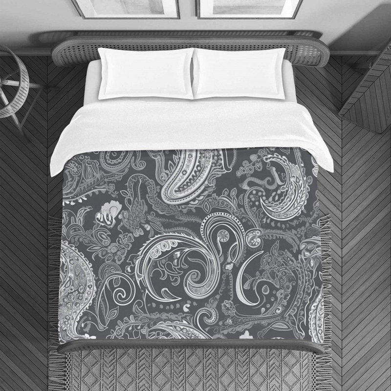 Housse de couette en microfibre à motif cachemire gris / argent, Housse de couette très grand
