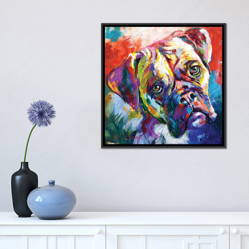 Boxer par Jos Coufreur - reproduction d'art, H 18 po x l 18 po x 1,5 po, Toile avec cadre noir, Pas de tapis