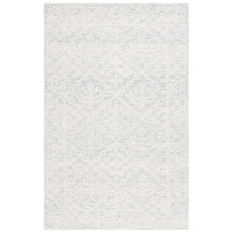 Tapis damassé en laine ivoire / gris clair / gris Renelda, Rectangle 3 pi x 5 pi