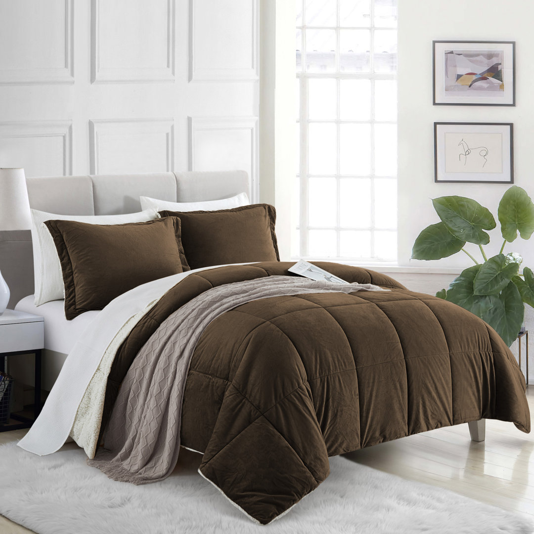 3- Piece Ultra Soft Fluffy Sherpa Down Alternative Comforter Set Home Elements 
