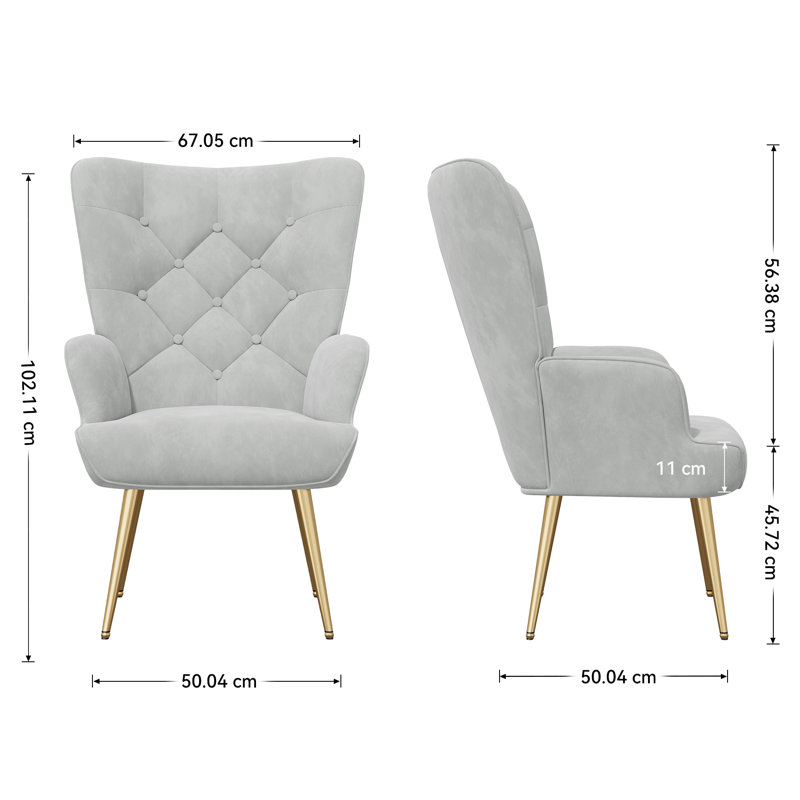 Bastoam 50Cm Wide Tufted Velvet Wingback Chair, Grey;2-Piece Set