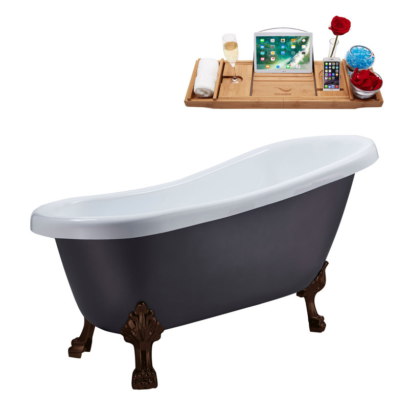 61'' x 27.6'' Soaking Acrylic Bathtub, Matte Oil Rubbed Bronze, Brushed Gold