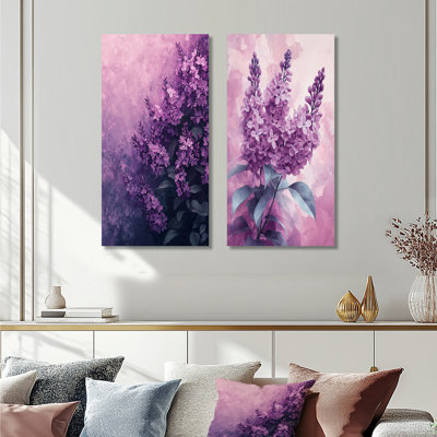 Lilac Shadows In Monochrome Minimalism I - Floral Wall Art 2 Pieces