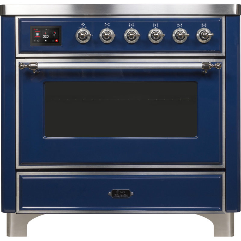 ILVE Majestic II Series 36 inch Induction Range with 5 Induction Elements (Glass Door), Midnight Blue/Chrome