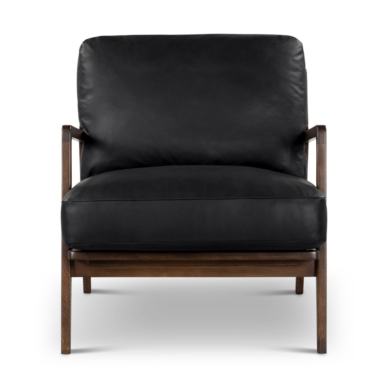 Carmelo Genuine Leather Accent Chair, Black Genuine Leather