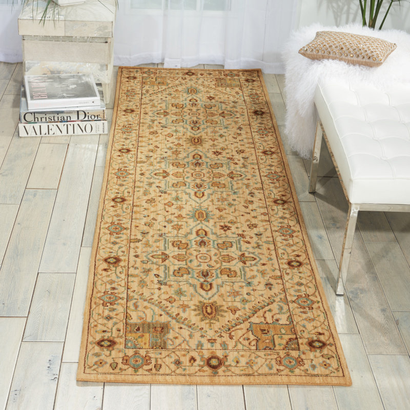 Tapis beige en laine Neddra, Tapis de couloir 2 pi 6 po x 12 pi