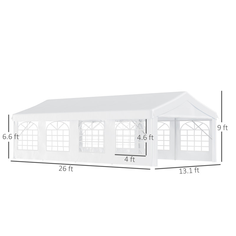 Tente de réception robuste Outsunny 4 x 8 m (13 x 26 pi) avec parois latérales amovibles, blanche, idéale pour les mariages et autres événements.