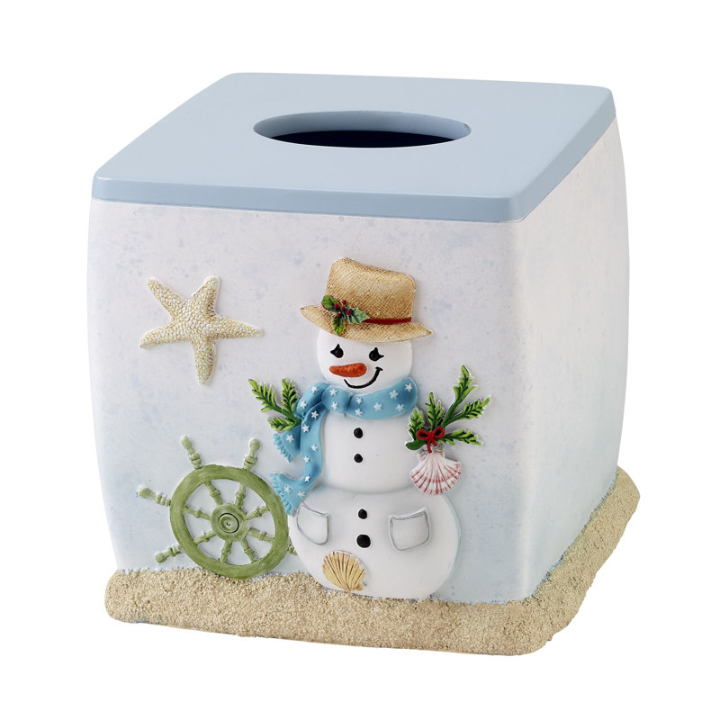 Coastal Snowman Hand-Painted Resin Tissue Box Cover