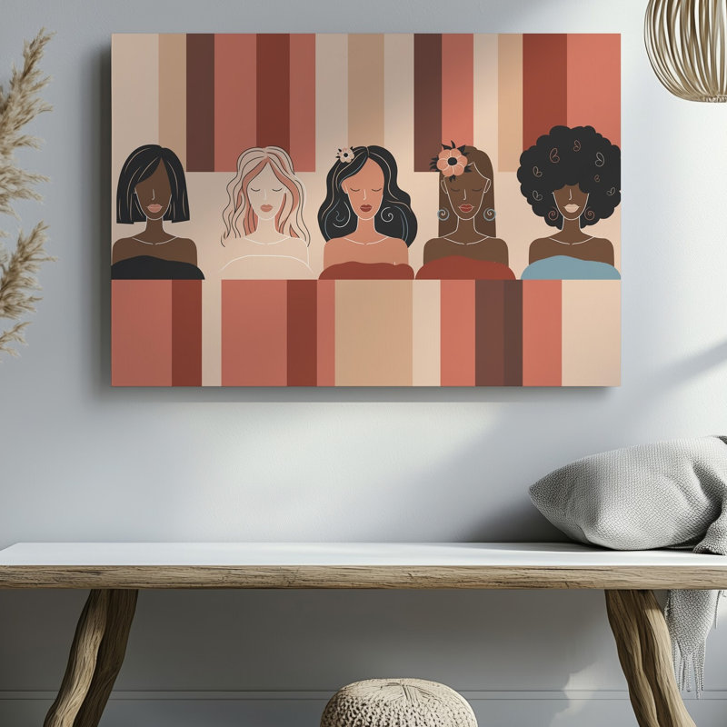 Reproduction d'art sur toile, "Illustration abstraite vibrante" mettant en vedette quatre personnages féminins divers