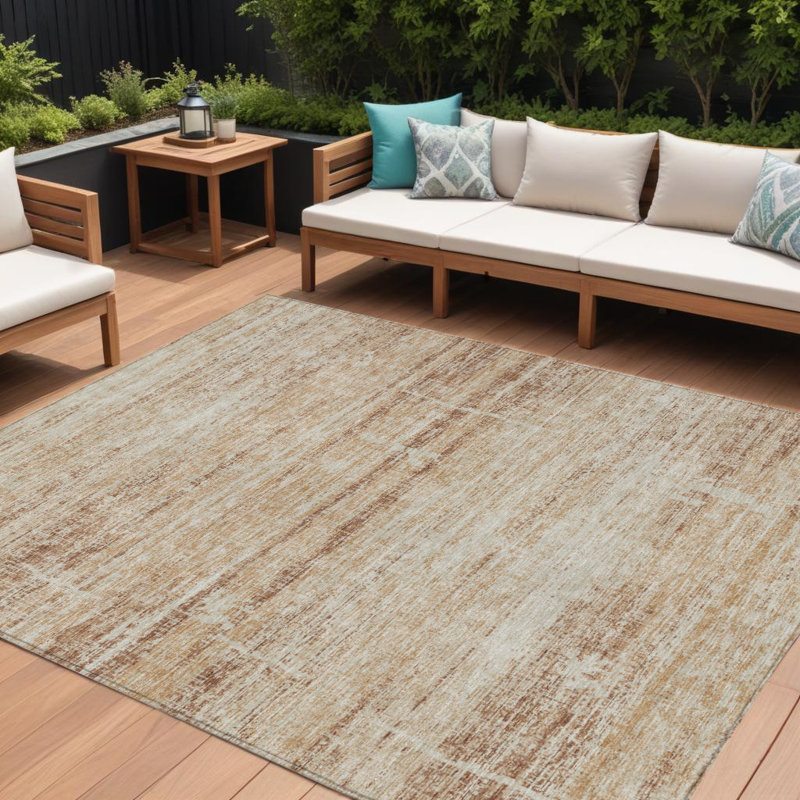 Tapis d'extérieur lavable abstrait cuivré beige et taupe 8 pi x 10 pi