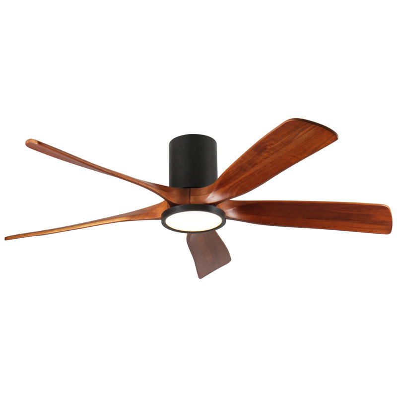 60'' Ceiling Fan with Light, Flush Mount, 5 Solid Wood Blades, Quiet Reversible DC Motor, APP & Remote Control, Dimmable Full-Spectrum LED, for 20x20 ft Living Room or Bedroom, No-Slope Ceiling Design