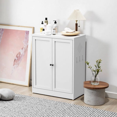 Garde-manger autoportant en métal blanc de 34,6 po avec tablettes réglables - Organisateur de rangement de cuisine avec poignées à prise facile, conception anti-basculement, assemblage requis