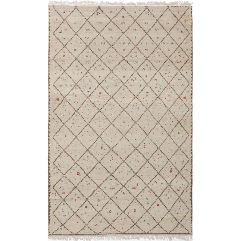 Tapis unique en laine noué à la main crème de 5 pi 8 po x 9 pi Theodora