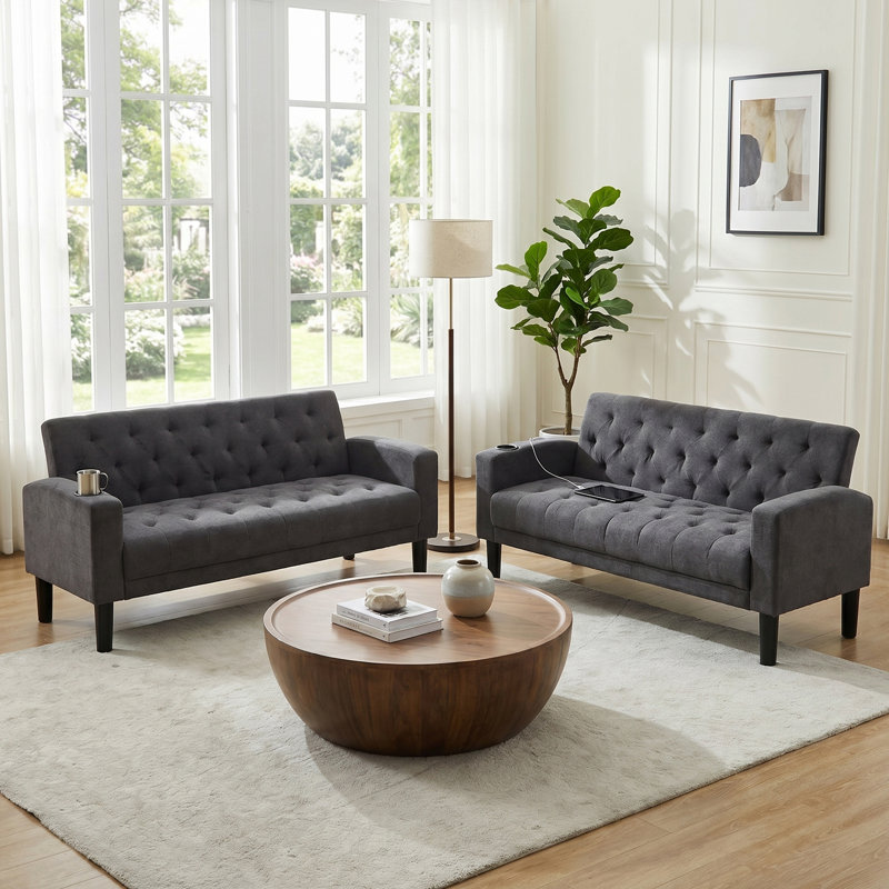 Ensemble de salon l 62 po avec port de charge USB, Grey