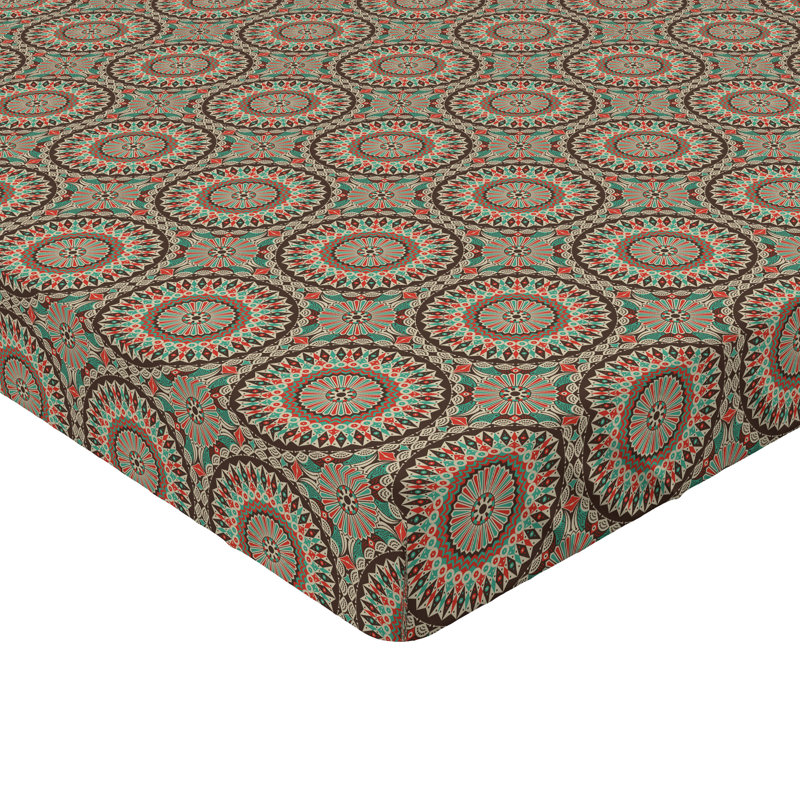 Ambesonne Oriental Fitted Sheet Psychedelic Round Pattern Multicolor, California King Fitted Sheet