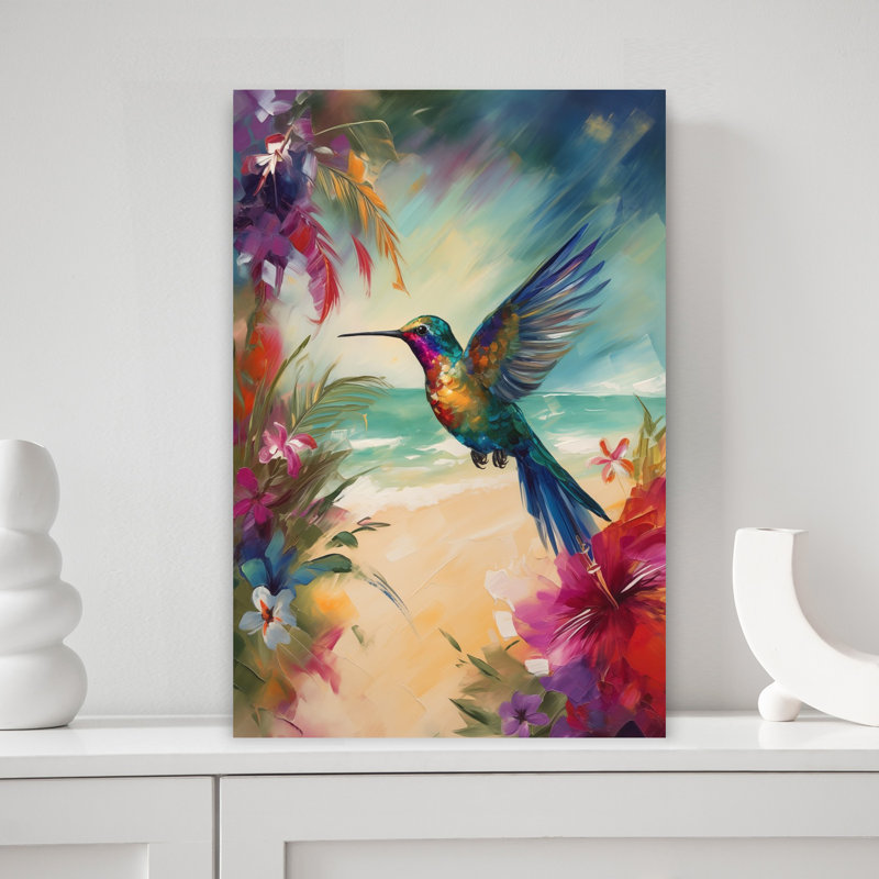 Colibri, plage colorée, colibri vibrant coloré, art mural côtier, H 18 po x l 12 po