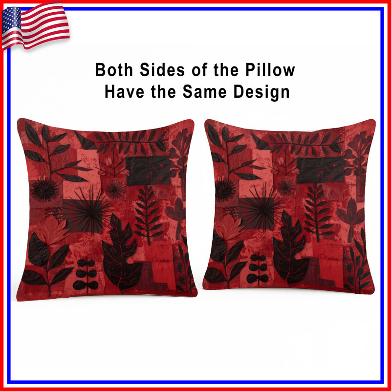 Coussins décoratifs à double face rouge et noir, 14 X 14 pouces