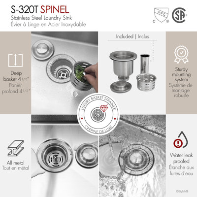 STYLISH 22 inch Single Bowl Undermount and Drop-in Stainless Steel Laundry Sink