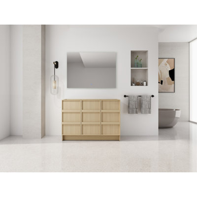 Meuble-lavabo autoportant 48 po (46-7 / 8 po) et 3 portes d'armoire à fermeture en douceur, contreplaqué, chêne Dune (KD-PACKING)