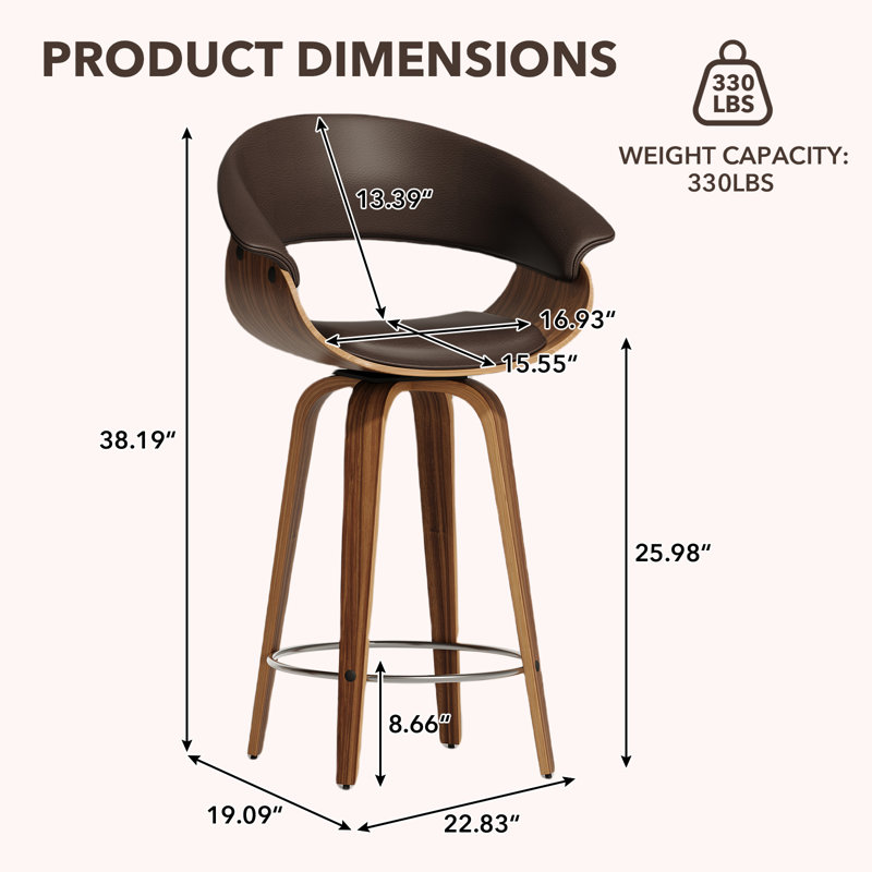 26'' Swivel  Upholstered Counter Stool, Brown