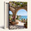 «Stone Archway» donnant sur une baie turquoise et des pots en terre cuite-133546663
