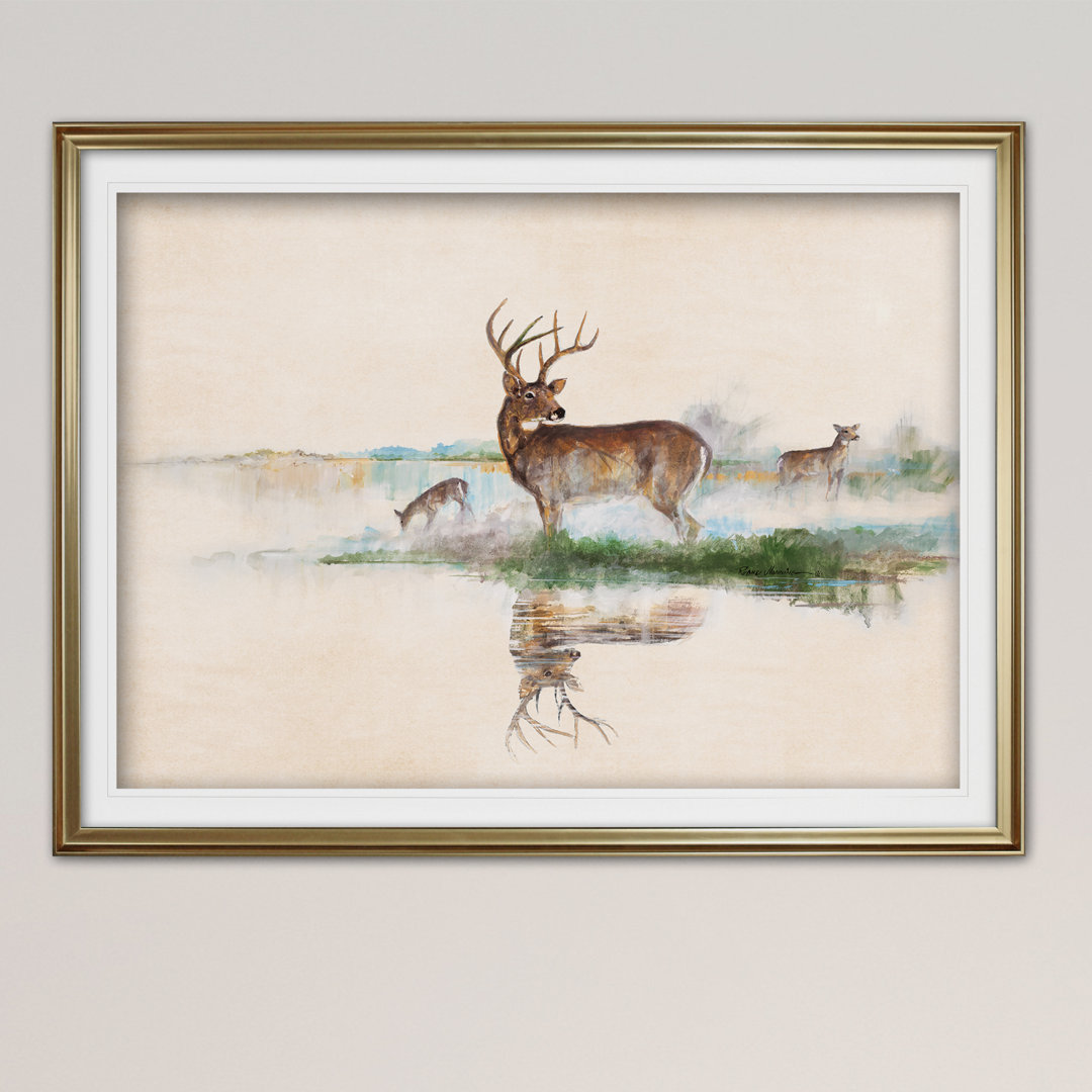 " Misty Deer " Painting Print Millwood Pines Frame 