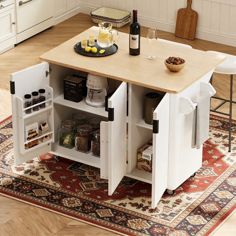 Kitchen Island With Drop Leaf, White