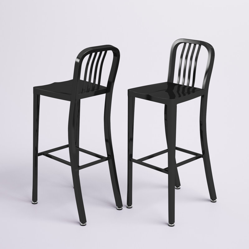 Tabouret de bar d'intérieur et d'extérieur de qualité commerciale avec dossier à lattes verticales, Noir