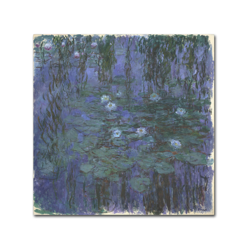 « blue water lilies », impression sur toile, H 24 po x l 24 po x P 2 po, Pas de tapis, Toile tendue