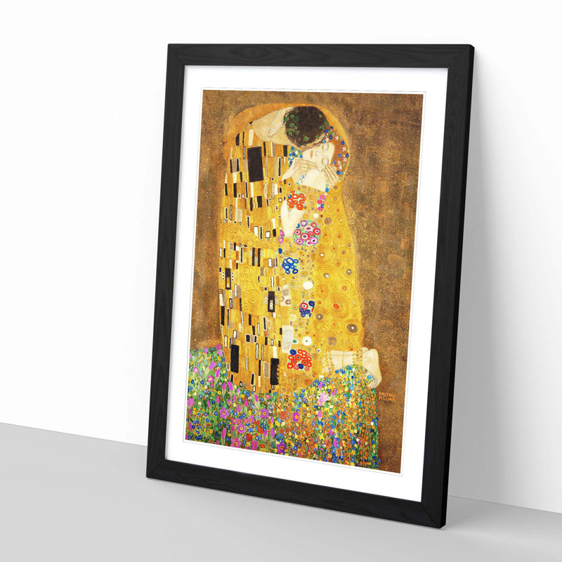 The Kiss by Gustav Klimt - Wall Art, Black, Light Brown, 62cm H x 45cm W