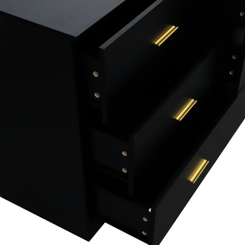 Commode noire 6 chambres. Vaste solution de rangement. Bois d'ingénierie. Surface brillante. L 15,87 po x H 29,79 po x P 46,88 po. Instructions d'assemblage faciles incluses. Commode moderne pour la chambre à coucher. Structure.