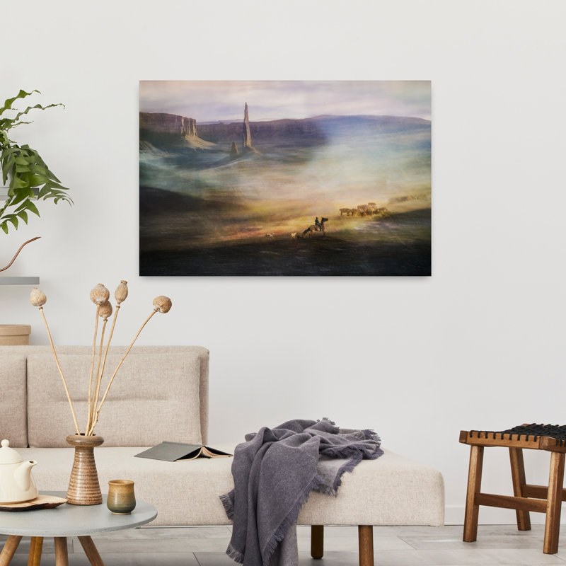 Migrations Abstract Contemporary Cow Dog Landscape Nature Wall Art Print 1 Piece Wrapped Canvas Wall Art