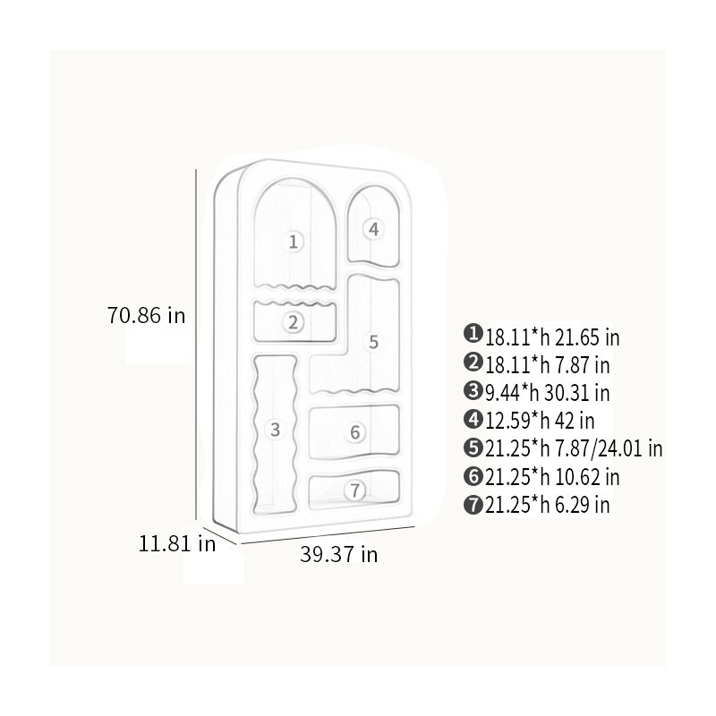Bibliothèque géométrique, (4 tablettes) H 70,86 po x l 39,37 po x P 11,81 po