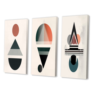 " Visionary Retro Moon Geometric Minimalism VI " 3 - Pieces