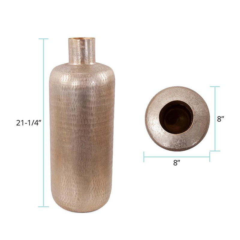 Etched Crossways Short Neck Bottle Vase- Large, Gold, 21.25" H x 8" W x 8" D