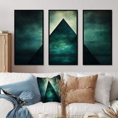 «Green Abstract Echoes of Pyramid III» - art mural géométrique