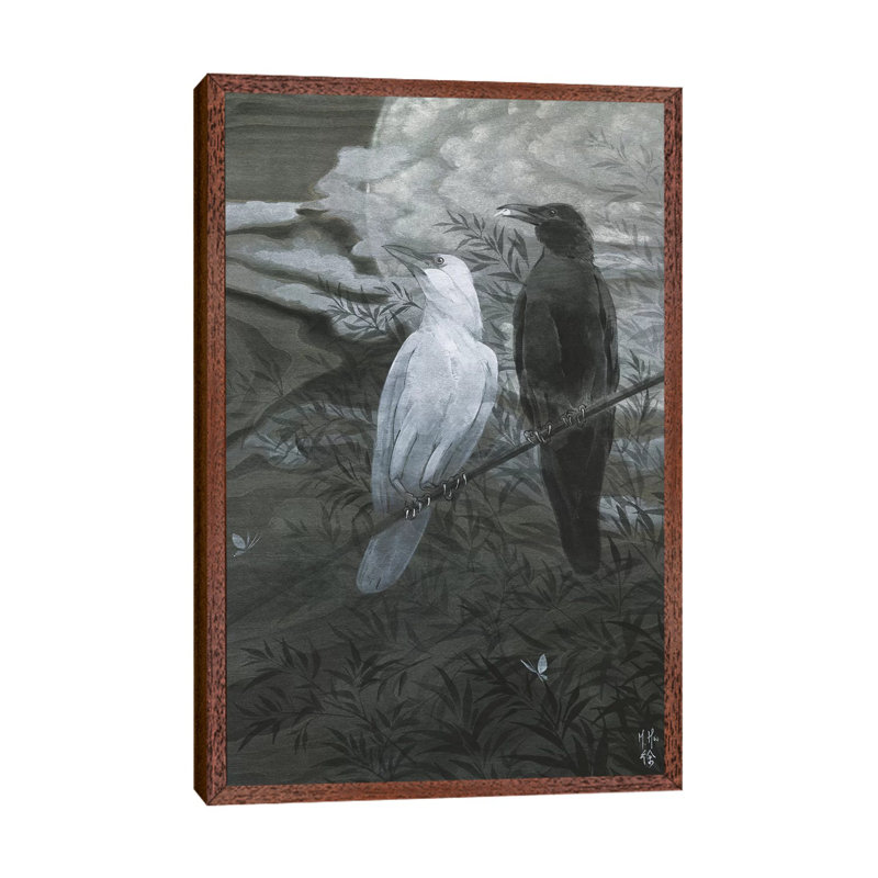 Crows And Moon by Martin Hsu - Painting on Canvas, Classic Brown Wood Framed, 101.6 cm H x 66.04 cm W