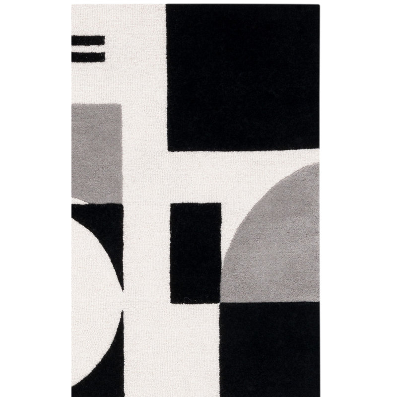 Tapis gris / noir / blanc en laine fabriqué à la main Felipe, Rectangle 3 pi x 5 pi
